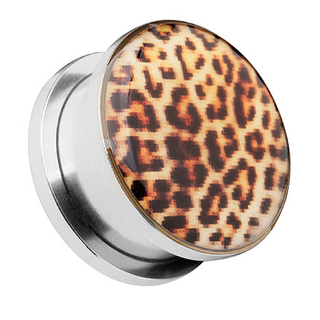 Flesh Schraub Ohr Plug Edelstahl Leoparden Design