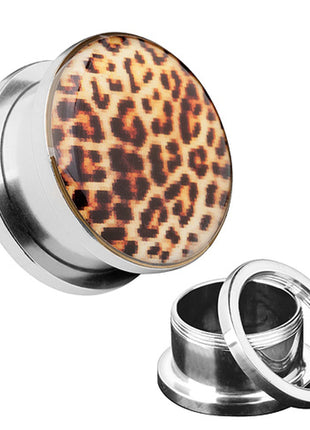 Flesh Screw Ear Plug Stainless Steel Leopard Design 