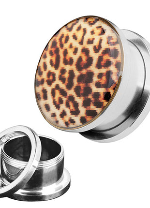 Flesh Schraub Ohr Plug Edelstahl Leoparden Design