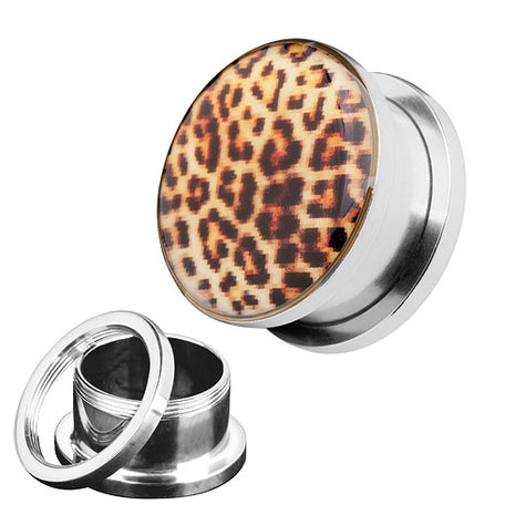 Flesh Schraub Ohr Plug Edelstahl Leoparden Design