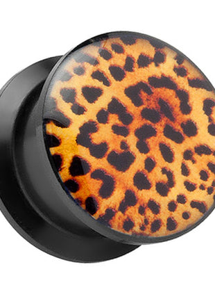 Flesh Schraub Ohr Plug Schwarz Leoparden Style