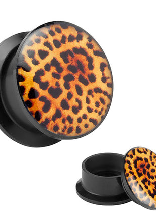 Flesh Schraub Ohr Plug Schwarz Leoparden Style