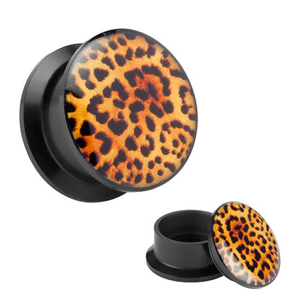 Flesh Schraub Ohr Plug Schwarz Leoparden Style