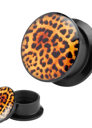 Flesh Schraub Ohr Plug Schwarz Leoparden Style