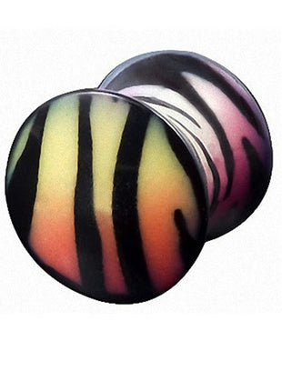 Flesh Ear Plug Double Flared Rainbow Zebra Style 