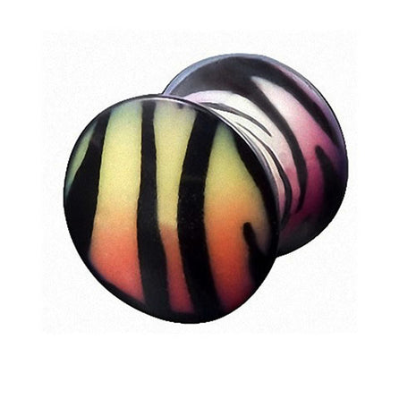 Flesh Ohr Plug Double Flared Rainbow Zebra Style