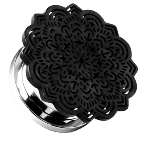 Flesh Screw Ear Plug Tribal Flower Black 