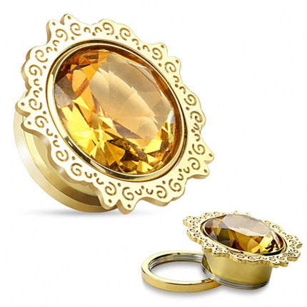 Flesh Schraub Ohr Plug Lotus Blüte Topaz Kristall