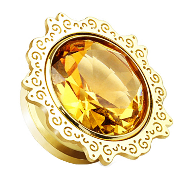 Flesh Schraub Ohr Plug Lotus Blüte Topaz Kristall