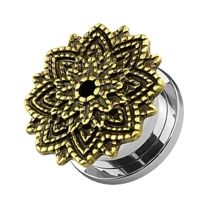 Flesh Schraub Ohr Plug Manish Lotus Blume Altgold