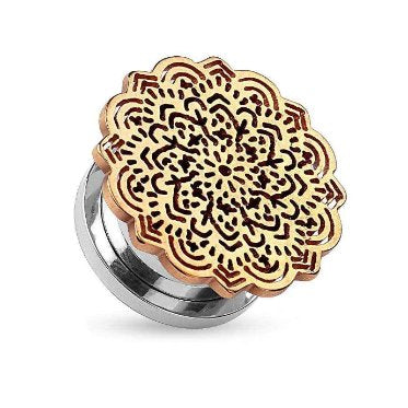 Flesh Schraub Ohr Plug Tribal Blume Roségold