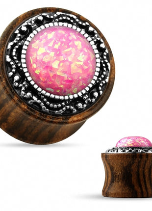 Organischer Holz Plug Tribal Opal Pink