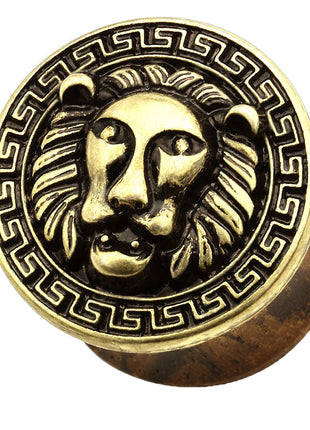 Wooden Tunnel Ear Plug Lion Antique Gold Plated 