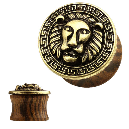 Holz Tunnel Ohr Plug Löwe Antik vergoldet