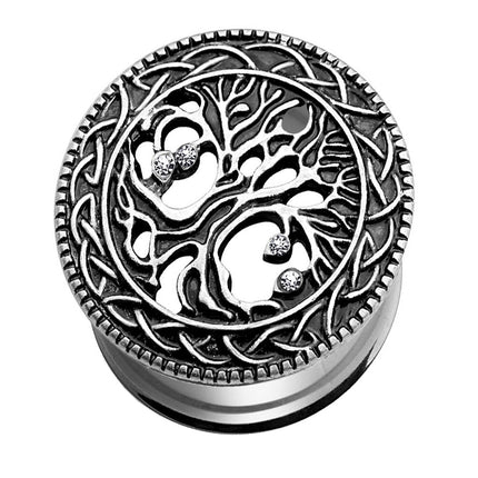 Flesh Ohr Tunnel Plug Vintage Antik Lebensbaum Kristall