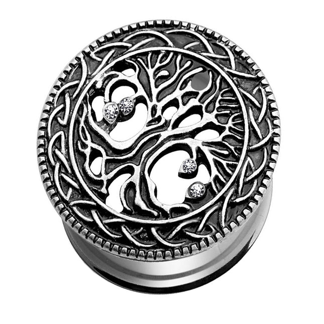 Flesh Ohr Tunnel Plug Vintage Antik Lebensbaum Kristall