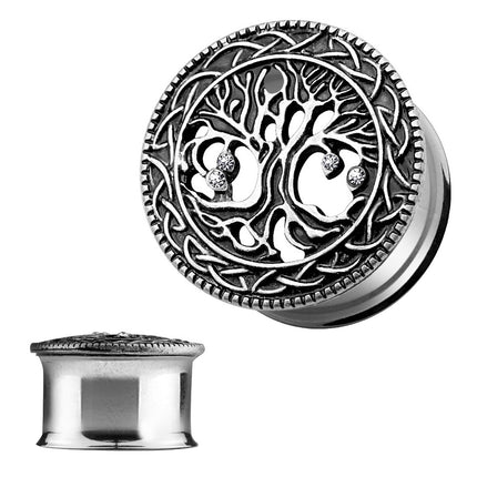 Flesh Ohr Tunnel Plug Vintage Antik Lebensbaum Kristall