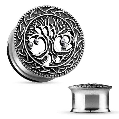 Flesh Ohr Tunnel Plug Vintage Antik Lebensbaum Kristall