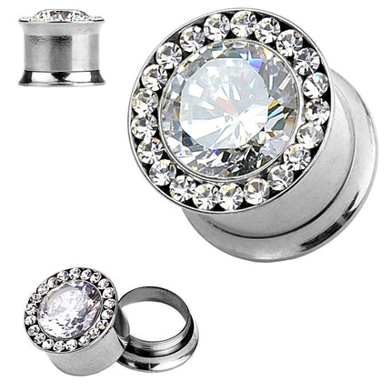 Ohr Tunnel Piercing Plug Silber Multi Kristalle