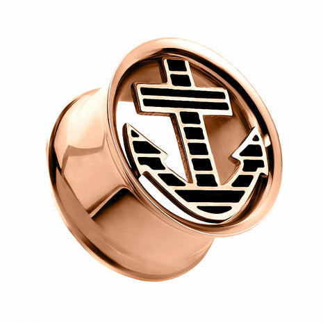 Flesh Ear Tunnel Rose Gold Plated Vintage with Anchor Double Flared 