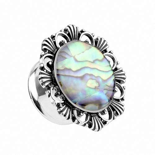 Ohr Tunnel Plug Vintage Blume mit Perlmutt