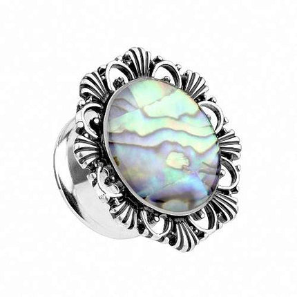 Ohr Tunnel Plug Vintage Blume mit Perlmutt