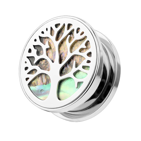 Flesh Ear Tunnel Piercing Tree of Life Mother of Pearl Inlay Tree of Life 