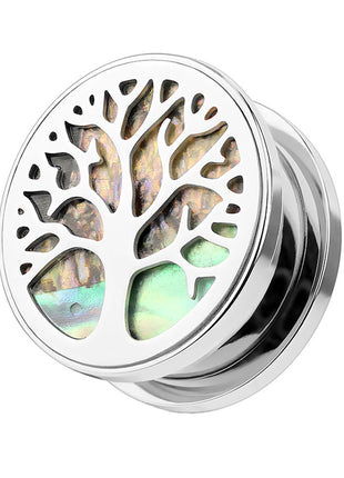 Flesh Ear Tunnel Piercing Tree of Life Mother of Pearl Inlay Tree of Life 