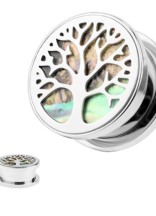 Flesh Ear Tunnel Piercing Tree of Life Mother of Pearl Inlay Tree of Life 