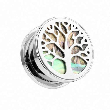 Flesh Ohr Tunnel Piercing Lebensbaum Perlmutt Inlay Tree of Life