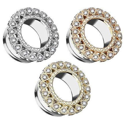 Flesh Ohr Tunnel Piercing mit Tribal Herz Kristallen