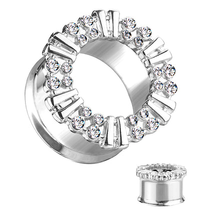 Flesh Ohr Tunnel Piercing Double Flared mit verzierten Kristallen