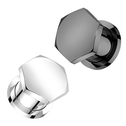 Ohr Plug Tunnel Edelstahl flaches Hexagon