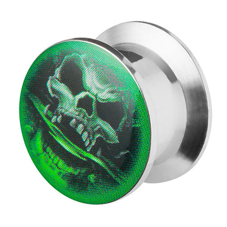 Flesh Schraub Plug Double Flared Totenkopf Grün