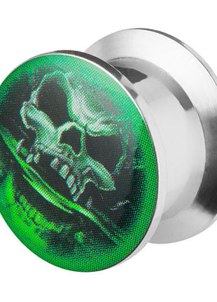 Flesh Schraub Plug Double Flared Totenkopf Grün