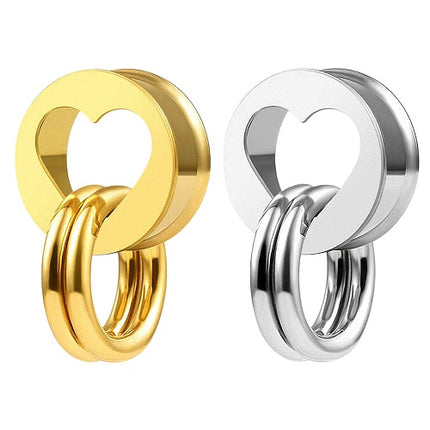 Flesh Tunnel Herz Ohr Double Flared Edelstahl Ohrpiercing mit 2 Ringen