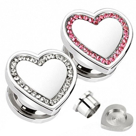 Flesh Screw Plug Stainless Steel Heart Multi Crystal 