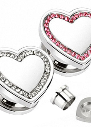 Flesh Screw Plug Stainless Steel Heart Multi Crystal 