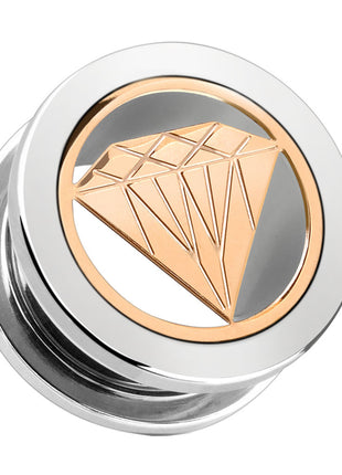 Flesh Screw Tunnel Rose Gold Diamond Inlay 