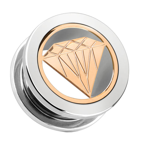 Flesh Screw Tunnel Rose Gold Diamond Inlay 