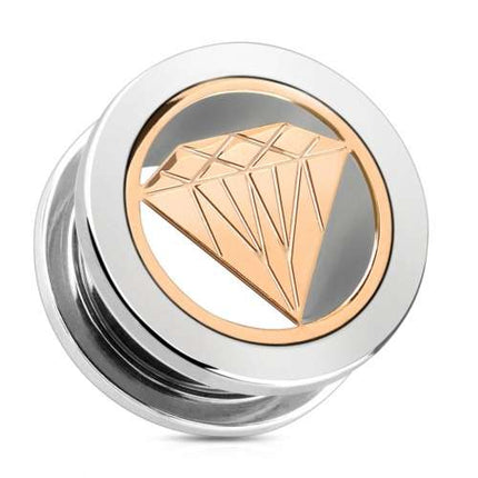 Flesh Schraub Tunnel Roségold Diamand Inlay