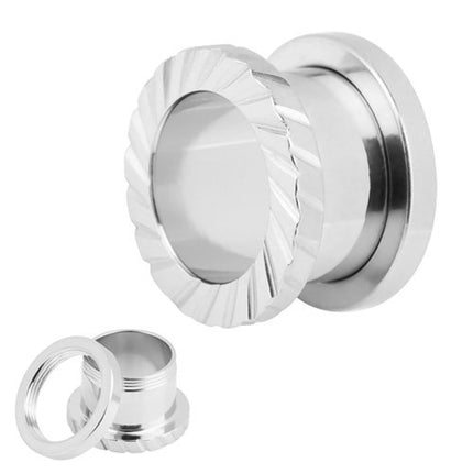 Flesh Ohr Tunnel Edelstahl Silbern mit Rillen