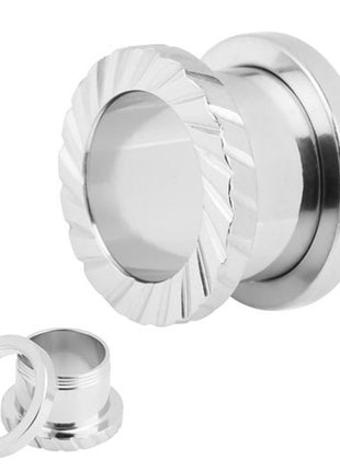 Flesh Ear Tunnel Stainless Steel Silver with Grooves 