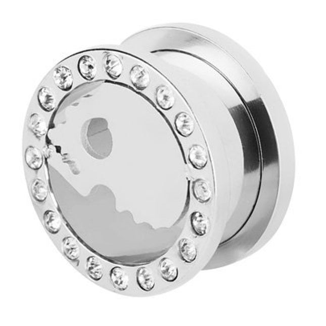 Flesh Ohr Tunnel Edelstahl Totenkopf mit Kristallen