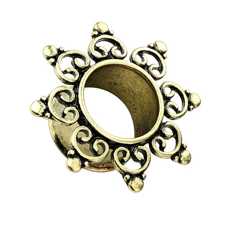 Flesh Ear Tunnel Vintage Antique Gold Plated Mandala Sun 