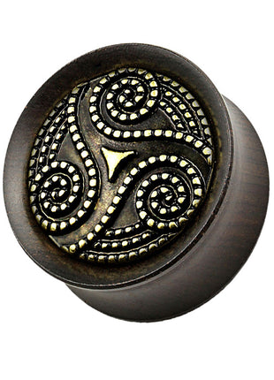 Ear Saddle Plug Ebony Black Tribal Triskelle Dotted 