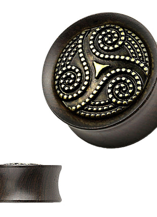 Ear Saddle Plug Ebony Black Tribal Triskelle Dotted 