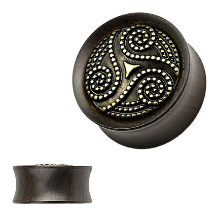 Ohr Sattel Plug Ebenholz Schwarz Tribal Triskelle gepunktet