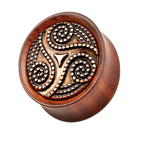 Ear Saddle Plug Rosewood Brown Tribal Triskelle Dotted 