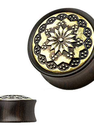 Ear Saddle Plug Ebony Black Lotus Flower 